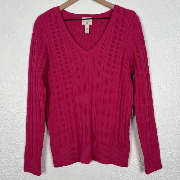 St. John's Bay Pink Long Sleeve V-Neck Cable Knit Sweater NWT Size XL - Picture 1 of 3